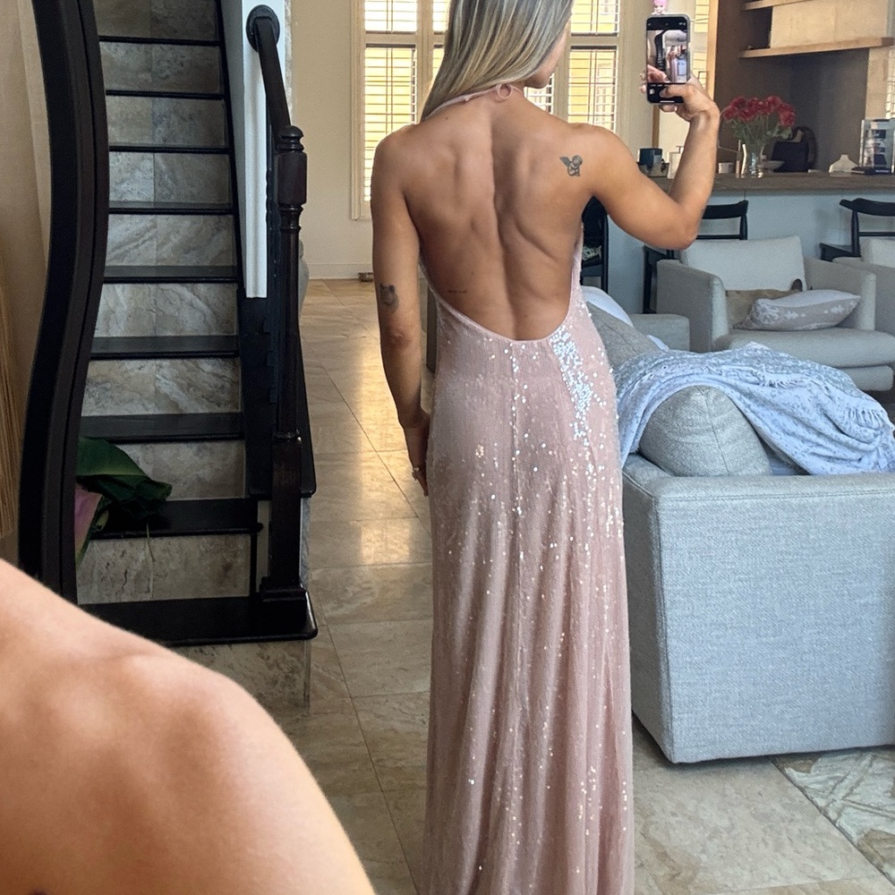 ZARA Fully sequined open back maxi halter dress